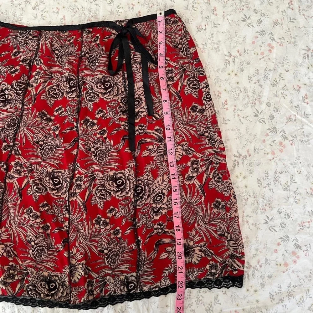 Mesh Y2k Vintage Euro Slip Skirt Roses with Black Lace Bow Tie Lined - Picture 7 of 8
